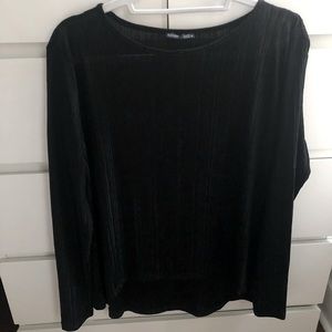 ZARA Black Textured Long-sleeve Crew Neck Top